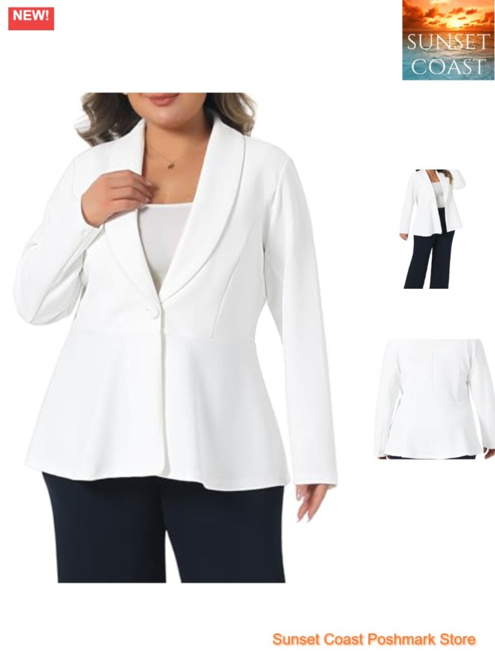 Plus Size Peplum Blazer Shawl Collar Work Business Suit Jacket